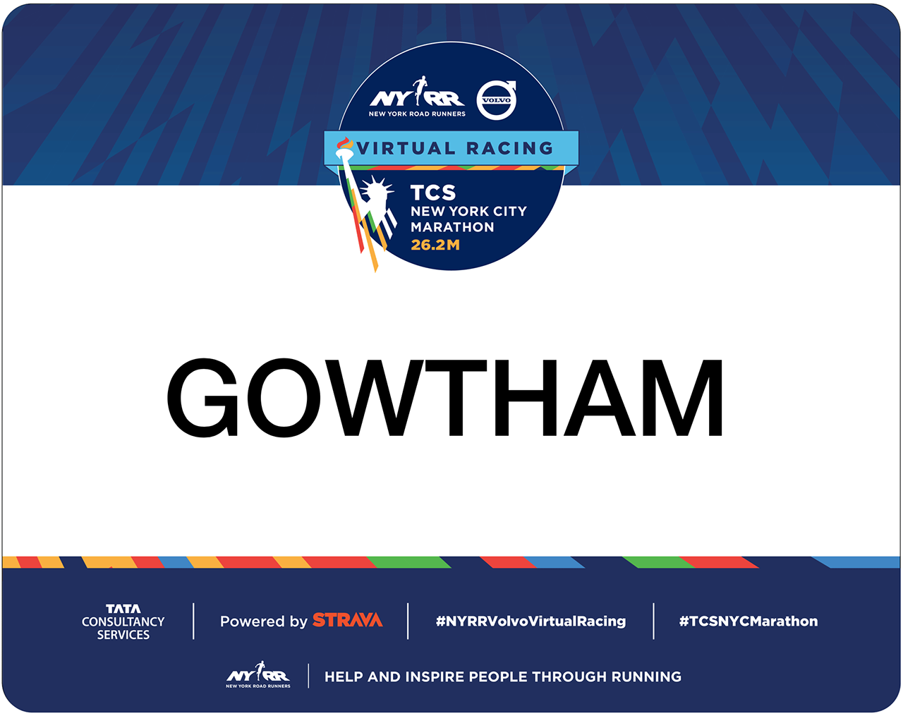2020 Virtual New York City Marathon - Bib